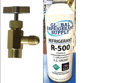 R500, 10 oz. Refrigerant R-500, New Style Self-Sealing Can, Taper
