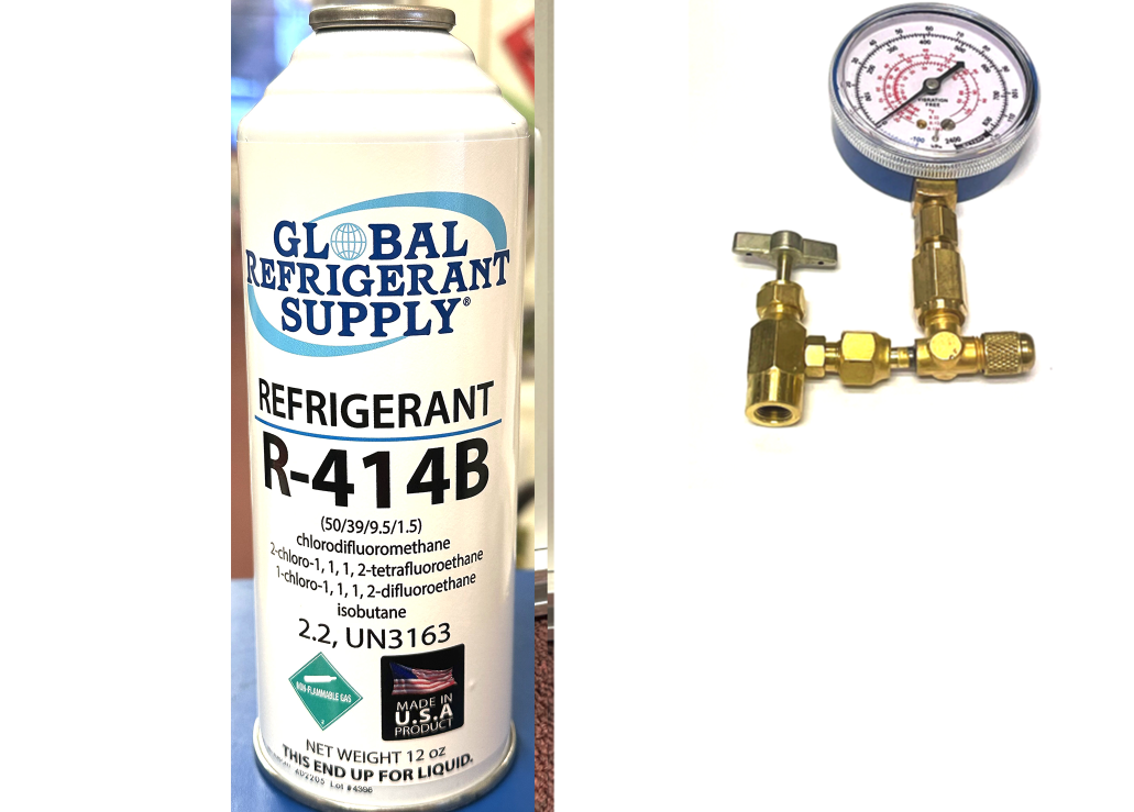 R414b Hot Shot Refrigerant 12 Oz Self Sealing Can K28 Taper Gauge