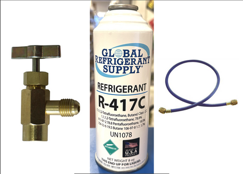 R417c, a.k.a., HOT SHOT II, Refrigerant, 8 oz. Self-Sealing Can & K28 Taper, Hose