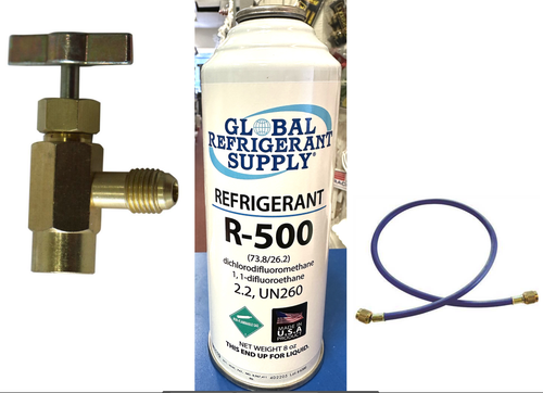 R500, 8 oz. Refrigerant R-500, New Style Self-Sealing Can, Taper-Hose