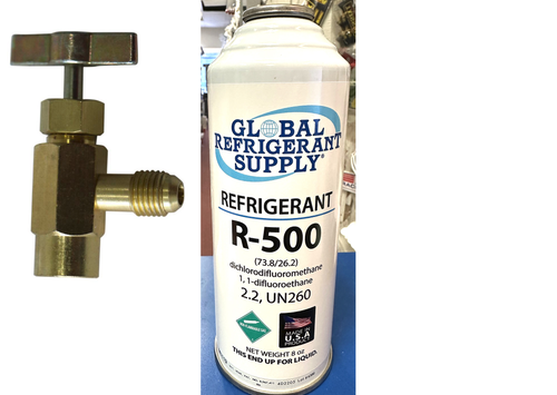 R500, 8 oz. Refrigerant R-500, New Style Self-Sealing Can, Taper