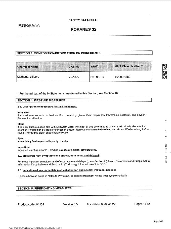 R32 Refrigerant SDS Sheet Frosty Freeze A/C Products Company