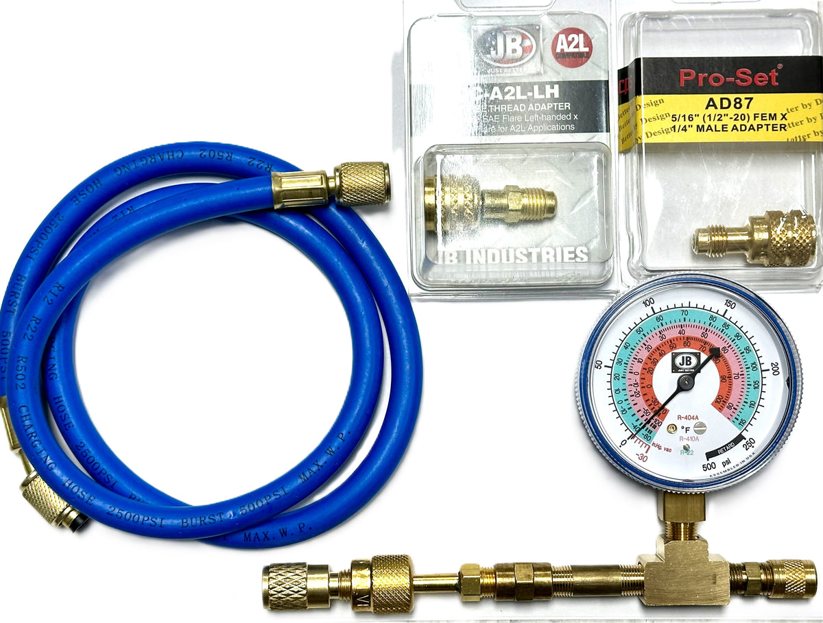 R32 Refrigerant, 10 Lbs. Recharge Kit Gauge Hose System Adapters
