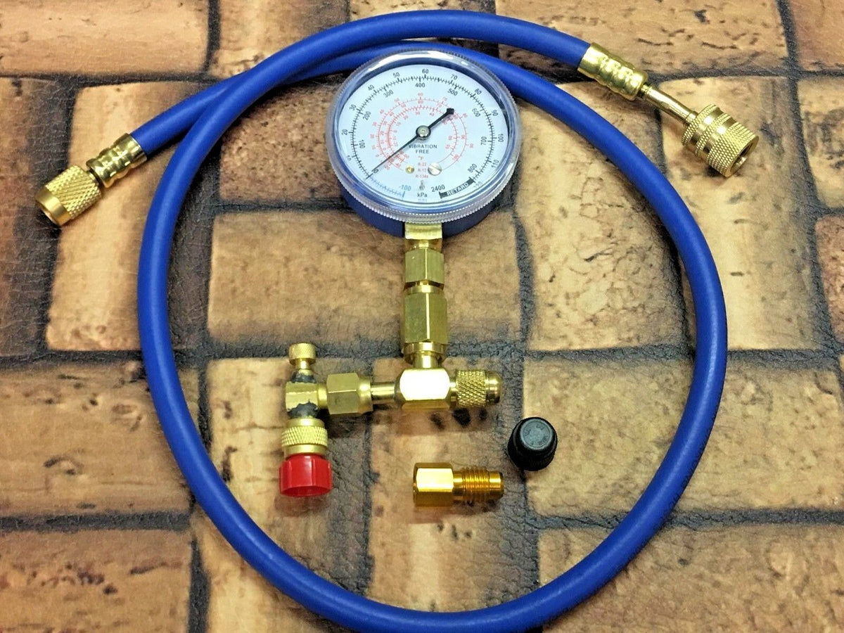 Refrigerant Can Taper with CheckAndCharge It Gauge Hose On/Off Valve