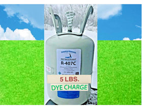 R407c, R--22 Replacement Refrig. 5 Lb. with 8 oz UV Florescent Leak Detect Dye