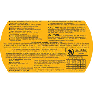 Appion G5Twin Warning Sticker/Label, 115V, LB1210