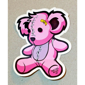 Together We Rise Stitched Up Pink Teddy Bear Skateboard Sticker