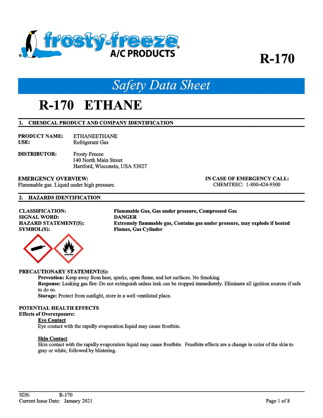 R170 Refrigerant SDS Sheet