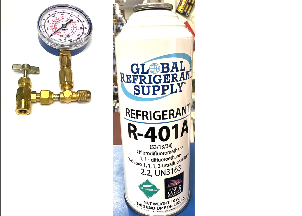 R401a, MP39, Refrigerant, New Style 10 oz. Self-Sealing Can, Taper, Gauge