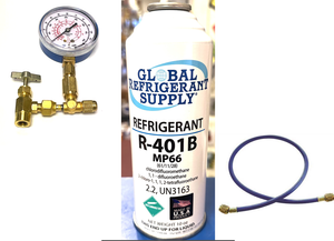 R401b, MP66, Refrigerant, 10 oz. Self-Sealing Can, Taper-Gauge-Hose