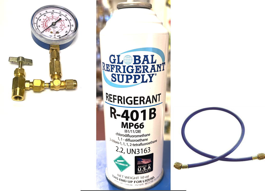 R401b, MP66, Refrigerant, 10 oz. Self-Sealing Can, Taper-Gauge-Hose