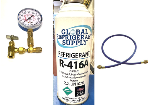 R416a, FRIGC, FR12, 10 oz. Can Refrigerant, HCFC-124, Military Approved R12 Alternate, Taper-Gauge-Hose