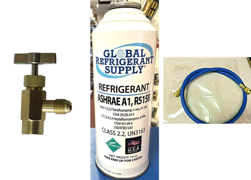 R515b, 10 oz. Can, Taper & Hose, ASHRAE & EPA Approved Drop-in Replacement For R134a