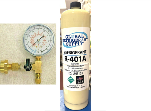 MP39, R401a, Refrigerant For Coolers, Freezers, 10 oz. Can, Taper/Gauge Valve