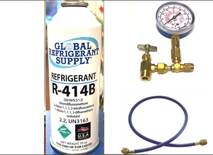 R414b, HOT SHOT Refrigerant, 10 oz. Self-Sealing Can K28 Taper, Gauge, Hose