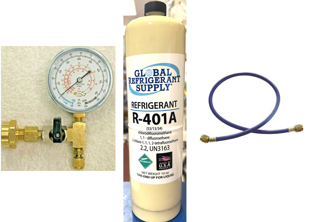MP39, R401a, Refrigerant For Coolers, Freezers, 10 oz. Can, Taper/Gauge/Hose