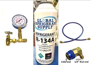 R134a, 12 oz. Can R-134a Refrigerant New Style Self Sealing Can, Can Taper-Gauge-Hose-Coupler