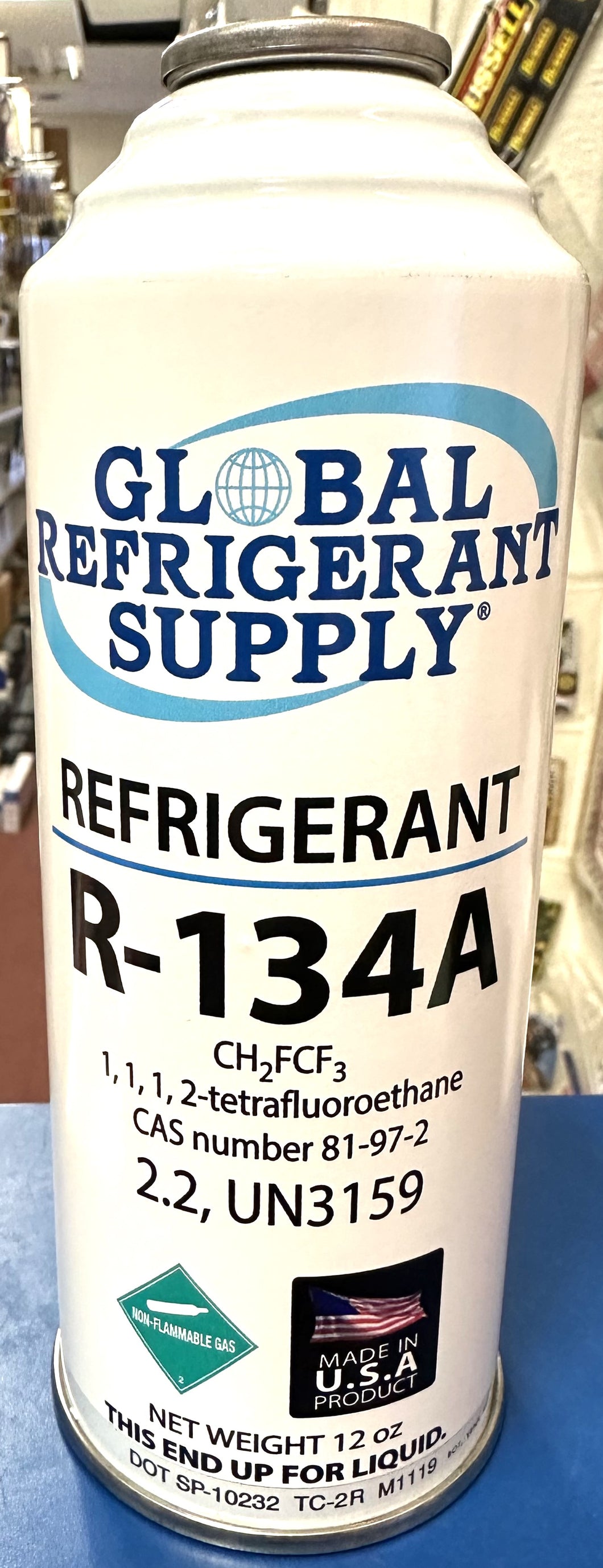 R134a, 12 oz. Can R-134a Refrigerant New Style Self Sealing Can