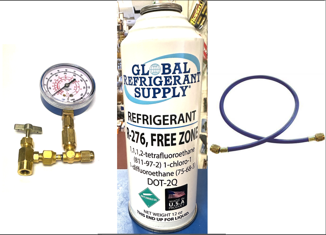 FREEZONE, R420a/276 Refrigerant, 12 oz., & Taper/Gauge/Hose, EPA Accepted, Non-Flammable, Non-Toxic