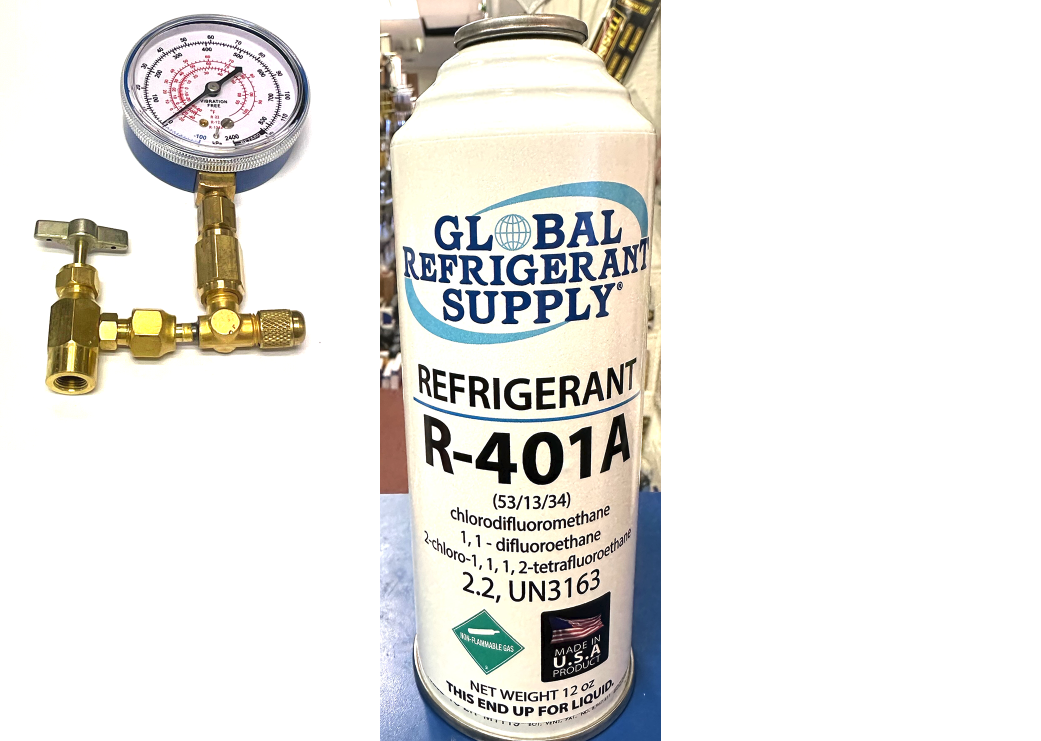 R401a, MP39, Refrigerant, New Style 12 oz. Self-Sealing Can, Taper, Gauge