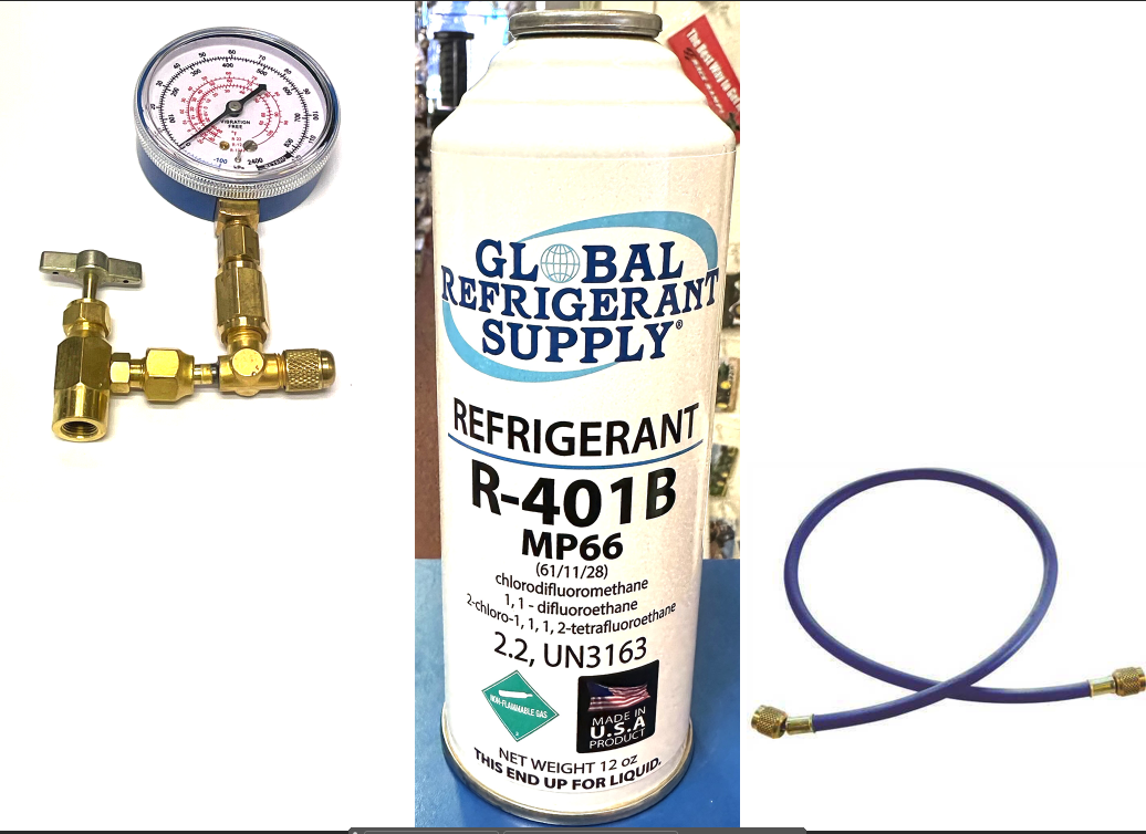 R401b, MP66, Refrigerant, 12 oz. Self-Sealing Can, Taper-Gauge-Hose