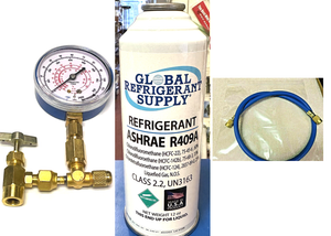 R409a, 12 oz. ASHRAE, EPA & SNAP R12 Approved Drop-in, Taper, Gauge, Hose