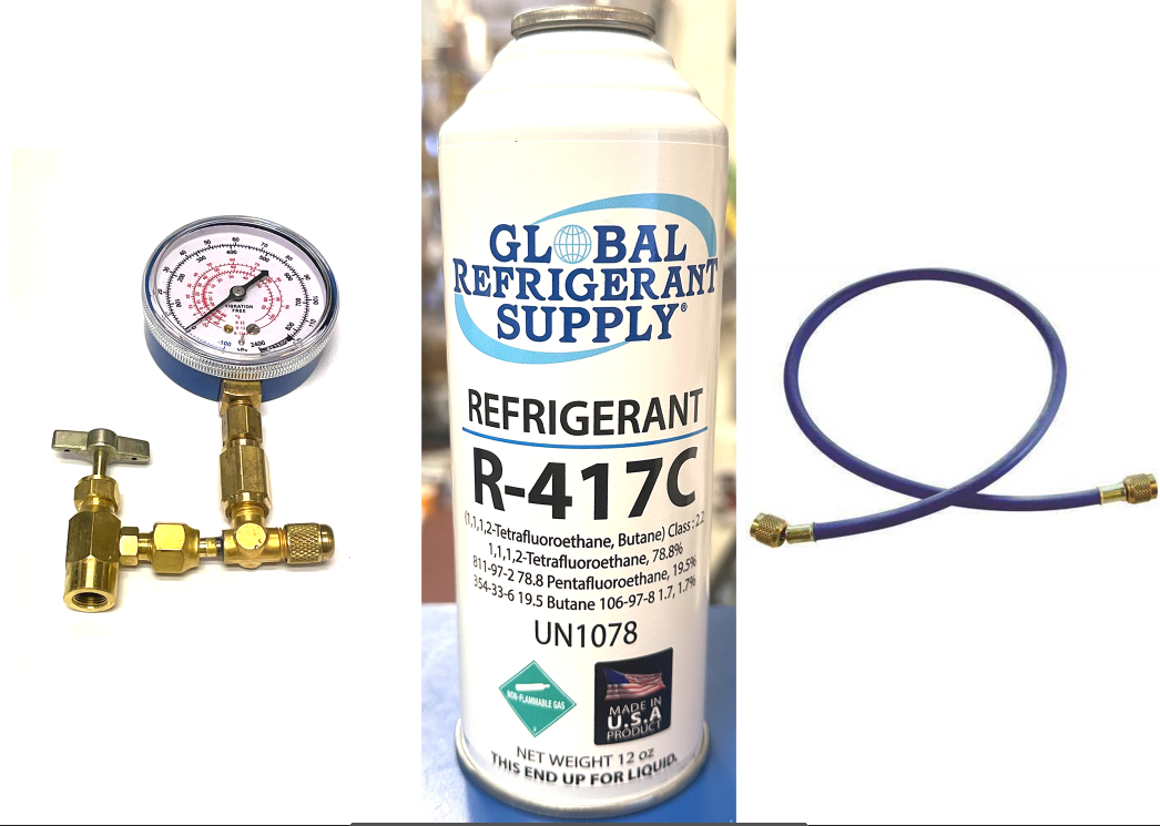 R417c, a.k.a., HOT SHOT II, Refrigerant, 12 oz. Self-Sealing Can & K28 Taper/Gauge/Hose