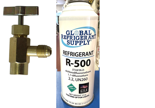 R500, 12 oz. Refrigerant R-500, New Style Self-Sealing Can, Taper