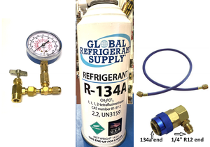 R134a, 14 oz. Can R-134a Refrigerant New Style Self Sealing Can, Can Taper-Gauge-Hose-Coupler