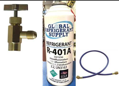 R401a, MP39, Refrigerant, New Style 14 oz. Self-Sealing Can, Taper, Hose