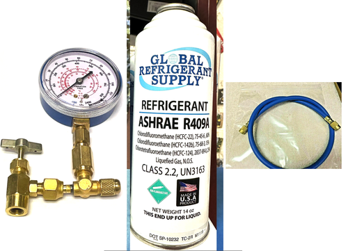 R409a, 14 oz. ASHRAE, EPA & SNAP R12 Approved Drop-in, Taper, Gauge, Hose