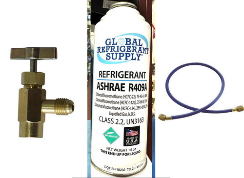 R409a, 14 oz. ASHRAE, EPA & SNAP R12 Approved Drop-in, Includes K28 Taper, Hose