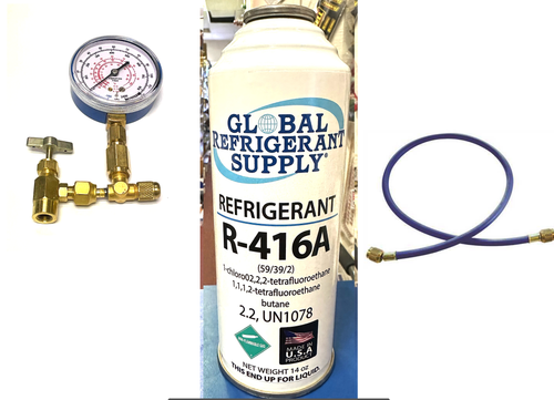 R416a, FRIGC, FR12, 14 oz. Can Refrigerant, HCFC-124, Military Approved R12 Alternate, Taper-Gauge-Hose