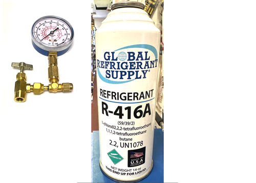 R416a, FRIGC, FR12, 14 oz. Can Refrigerant, HCFC-124, Military Approved R12 Alternate, Taper-Gauge