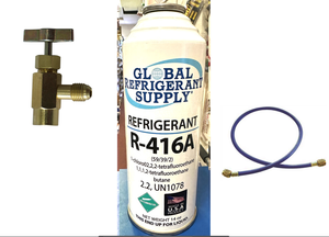 R416a, FRIGC, FR12, 14 oz. Can Refrigerant, HCFC-124, Military Approved R12 Alternate, Taper-Hose