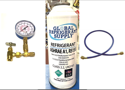 R515b, 14 oz. Can, Check & Charge It Gauge, Hose, ASHRAE & EPA Approved Drop-in Replacement For R134a