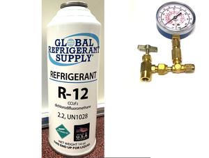 R12 Refrigerant, 14 oz. Can with K28 Taper & Check & Charge It Gauge