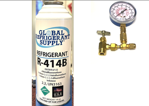 R414b, HOT SHOT Refrigerant, 14 oz. Self-Sealing Can K28 Taper, Gauge