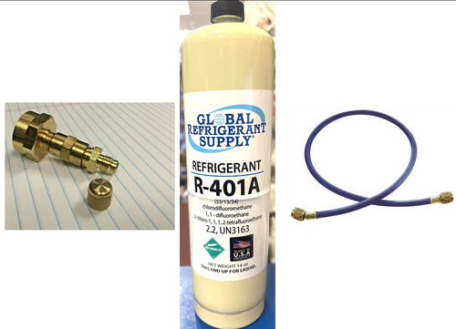 MP39, R401a, Refrigerant For Coolers, Freezers, 14 oz. Can & Can Taper, Hose