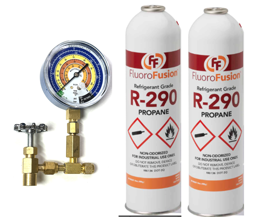 R–290 (2) Large 14 oz. Can, FluoroFusion, Refrigerant Grade Propane, PV14-Taper-Gauge