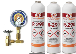R–290 (3) Large 14 oz. Can, FluoroFusion, Refrigerant Grade Propane, PV14-Taper-Gauge