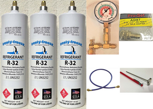 R32, R-32, Refrigerant, (3) 14 oz. Low Global Warming Potential, Deluxe Recharge Kit