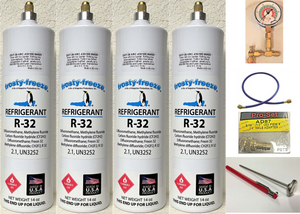 R32, R-32, Refrigerant, (4) 14 oz. Low Global Warming Potential, Deluxe Recharge Kit