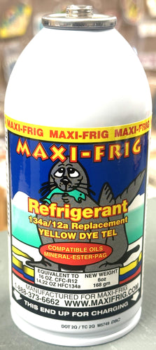 Maxi-Frig Refrigerant, 6 oz. Can, 134a/12a Replacement, with Yellow Dye Tel