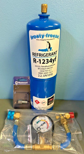 HFO, R1234yf, Refrigerant, LARGE 16 Oz. Auto A/C Recharge Kit, Gauge & Adapters