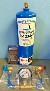 HFO, R1234yf, Refrigerant, LARGE 16 Oz. Auto A/C Recharge Kit, Gauge & Adapters