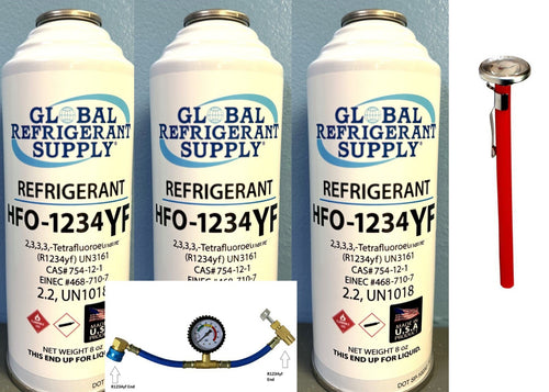 Refrigerant R1234yf, R-1234, Auto A/C New  Recharge Kit Gauge & Thermometer