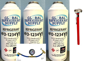 Refrigerant R1234yf, R-1234, Auto A/C New  Recharge Kit Gauge & Thermometer