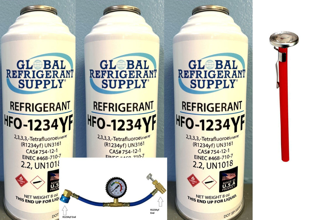 Refrigerant R1234yf, R-1234, Auto A/C New  Recharge Kit Gauge & Thermometer