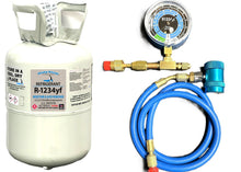R1234yf, 10 Lbs., Refrigerant w/Moisture Remover & Acid Neutralizer Gauge & Hose
